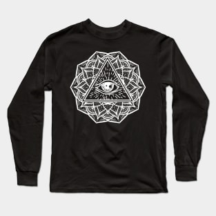 Geometric Mandala Eye Symmetry All Seeing Eye Triangle White Version Long Sleeve T-Shirt